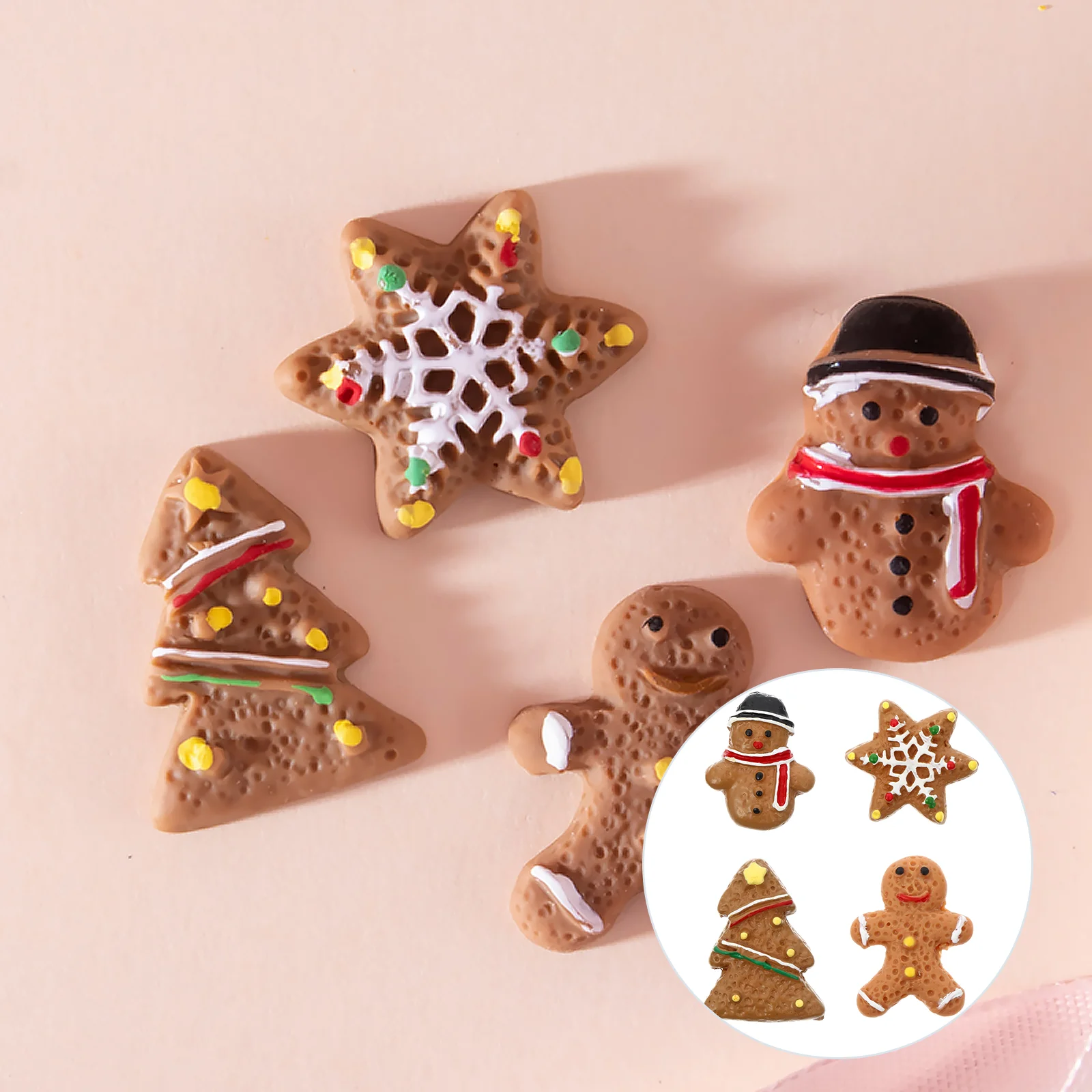 40 Pcs Christmas Dinner Table Decor Resin Accessories Pendant Jewelry Gingerbread DIY Mini Man