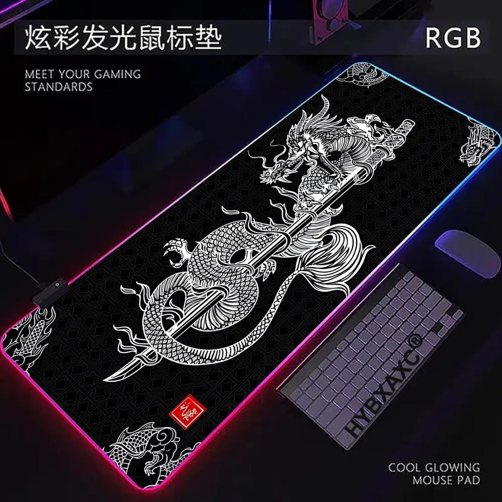 

HYBXAXC Mouse Pad RGB Gaming Mouse Pad Desk Mat HD Gamer Large LED Light XXL Gamer Black And White Dragon RGB Gaming Mouse Pad