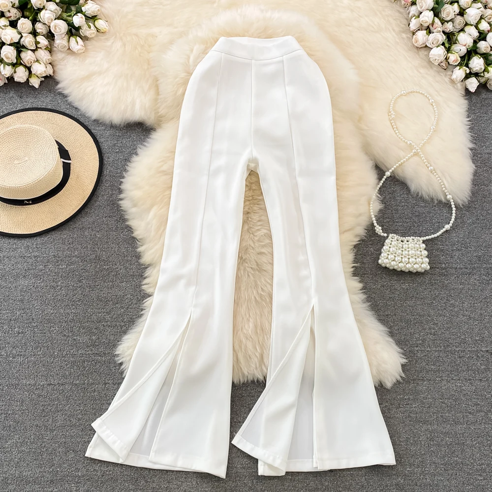 

Foamlina Casual Women Long Pants 2024 New Autumn Fashion Solid High Waist Wide Split Leg Full Length Casual Female Trousers