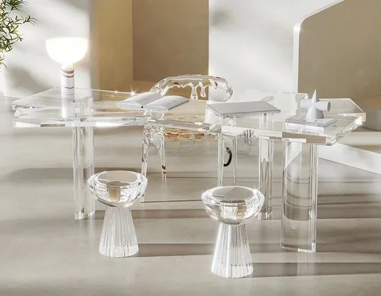 A Modern simple acrylic reception tea table transparent folding fan desk