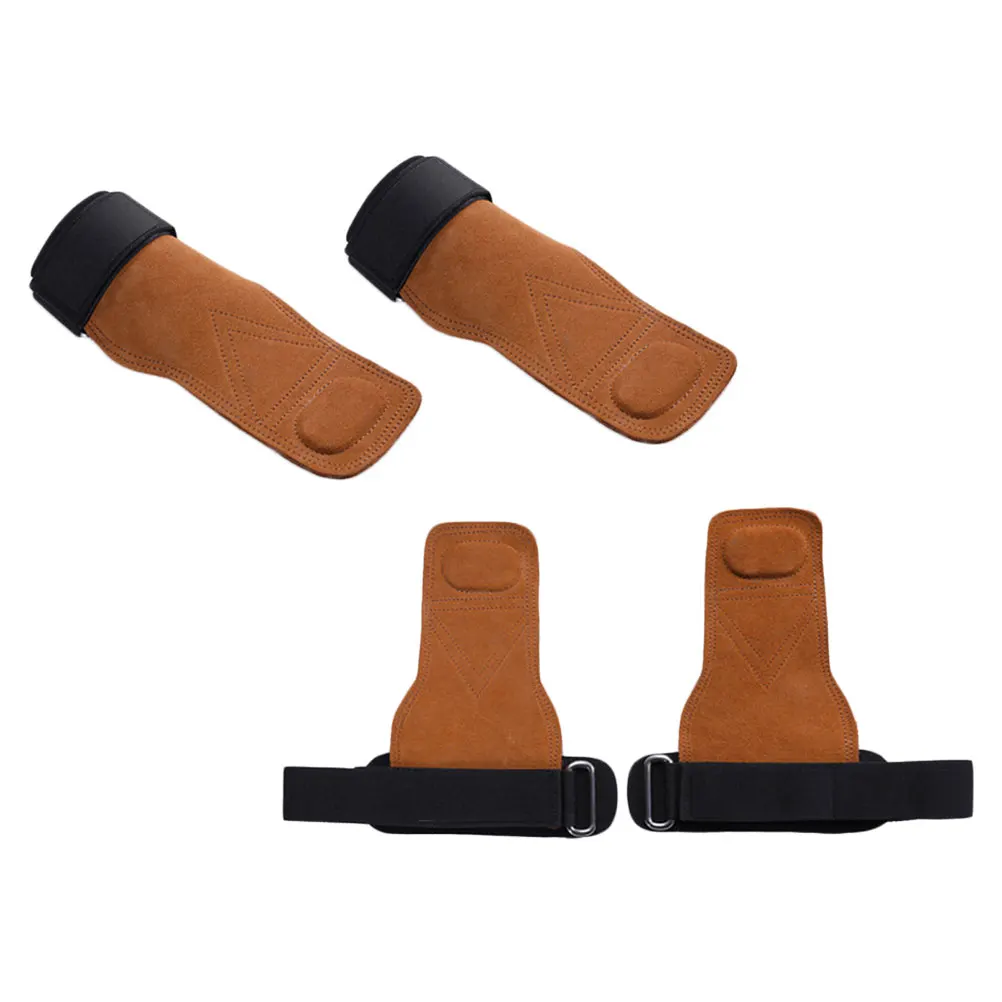 

1 Pair Large Brown Cowhide Palm Guard Straps for Weightlifting Hand Exercise Protection Pull-up Gloves
