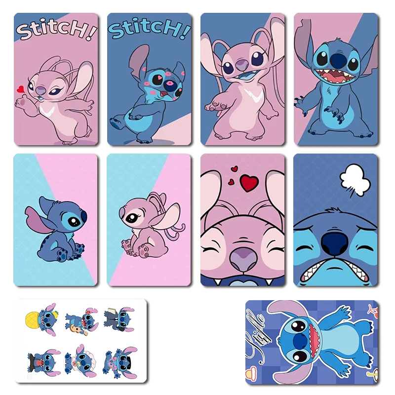 10pcs Star Laser Kawaii Stitch Card Stickers Skin Couples Girls Boys Anime Campus Meal Credit Debit Visa Card Sticker Film Cover