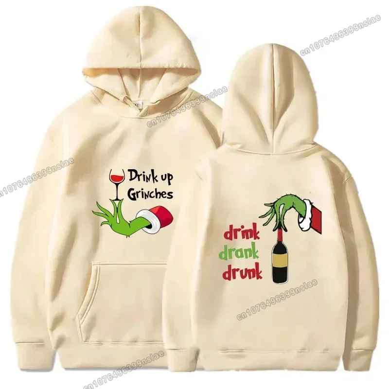 Winter Cotton Fleece Hoodie Merry Christmas Green Hairy Grinch Print Graphic Sweatshirt Party Warm High Quality Men Women Clothe