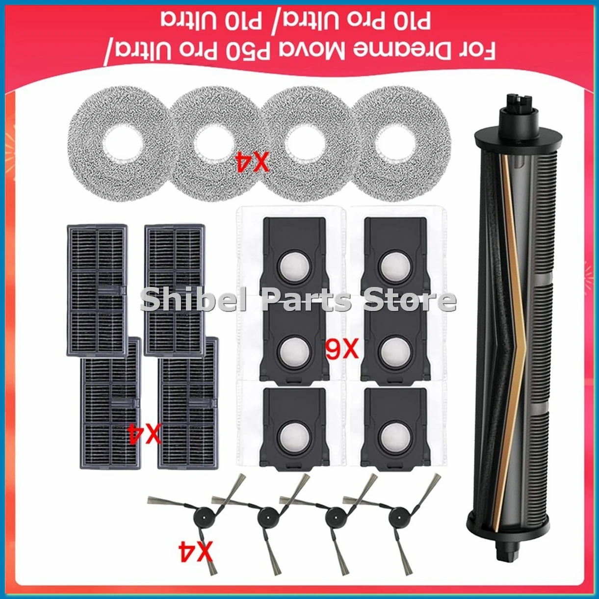 

Запасные части для P50 Pro Ultra/ P10 Pro Ultra/ P10 Ultra: боковая щетка Tricut, HEPA-фильтр, салфетка для влажной уборки, мешок для сбора пыли - A57M