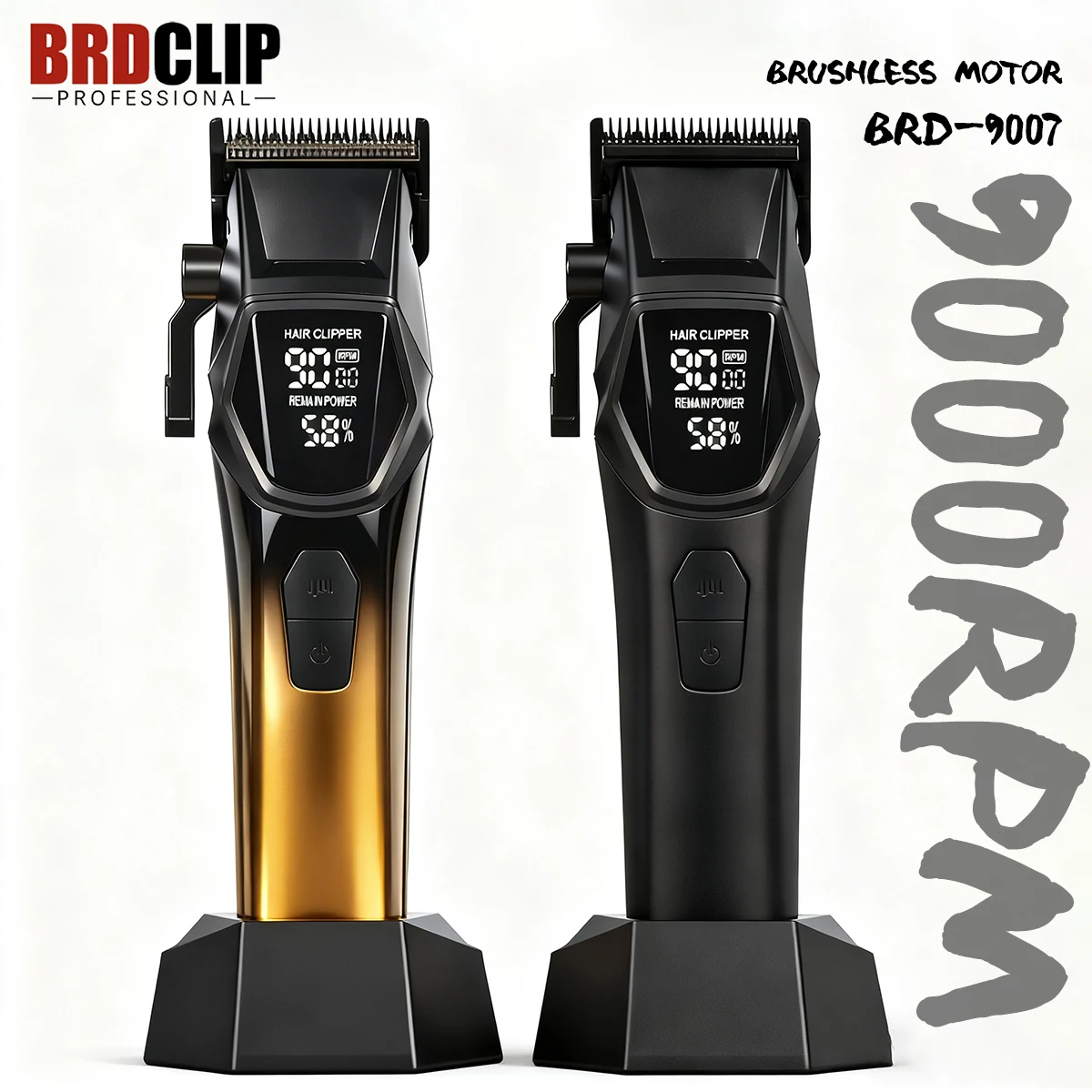 

BRDCLIP профессиональная машинка для стрижки волос 9007 бесщеточный двигатель 9000 об/мин 4500 мАч зарядная база цифровая парикмахерская металлический триммер для волос на теле