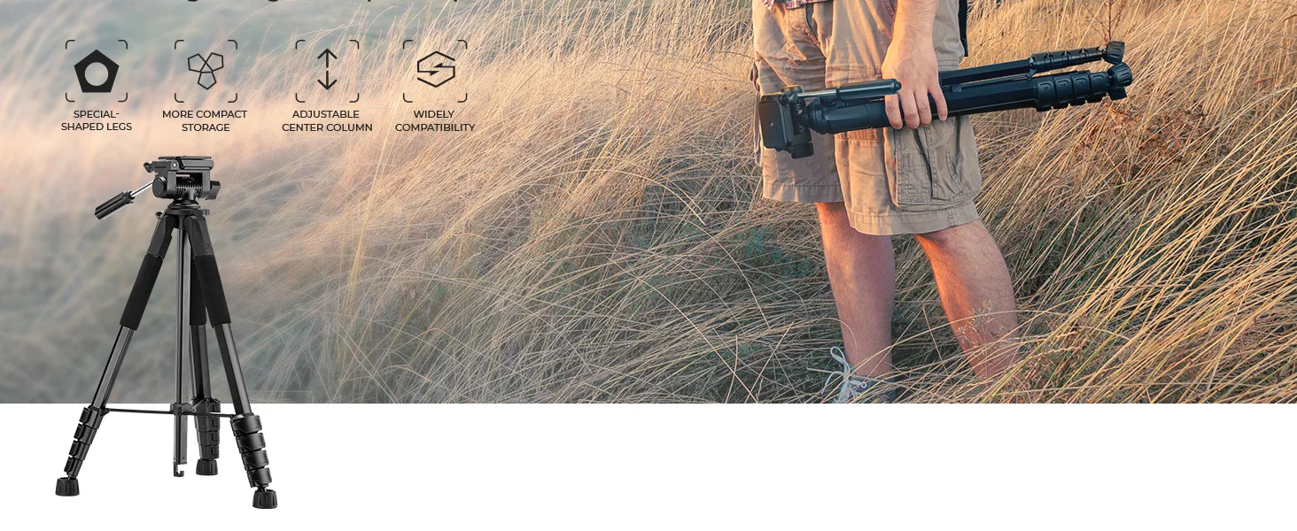 K&F CONCEPT Kamera-Stativ 190cm, Leichtes Tragbares Reise-Outdoor-DSLR-Stativständer für Kamera- und Handy-Videoaufnahmen – Detail 2