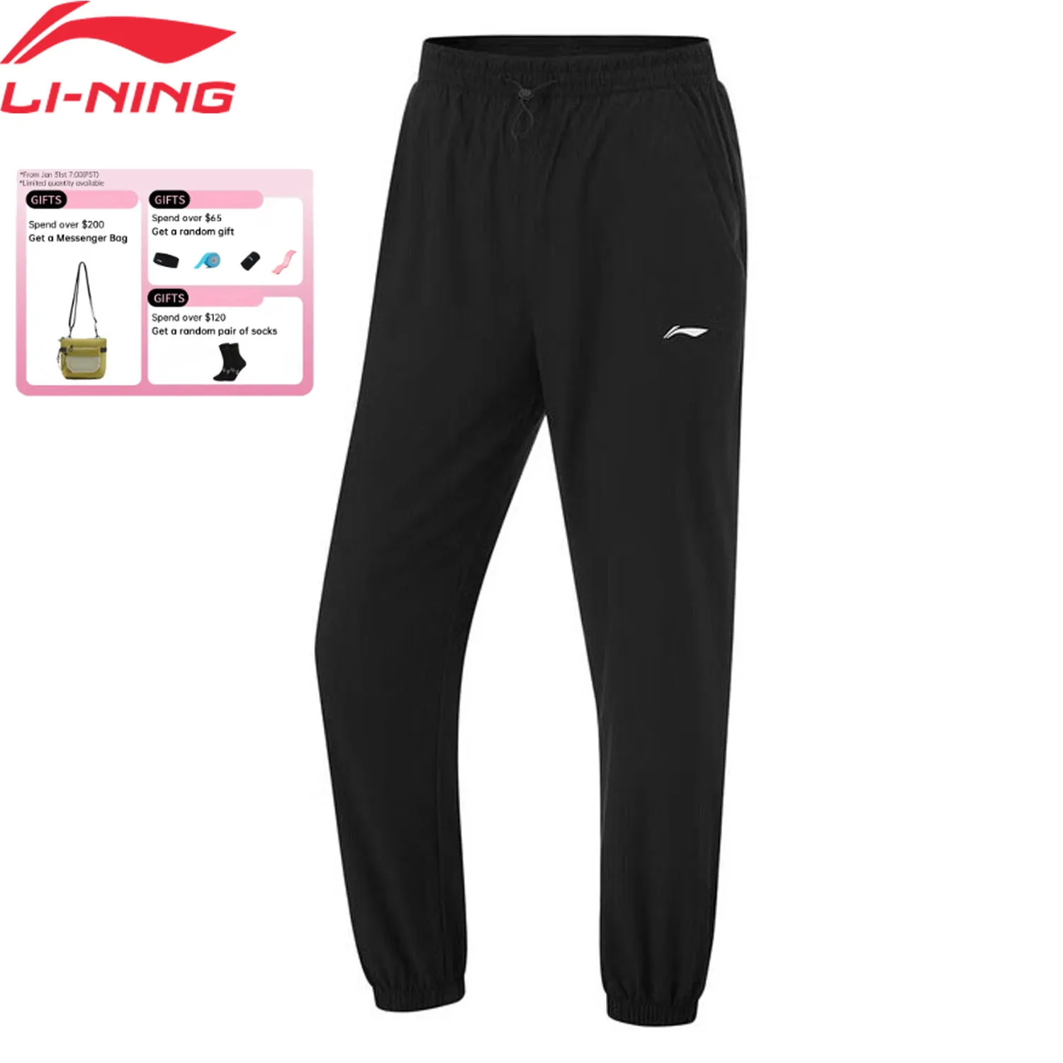 

Li-Ning Women's Training Pants Breathable Comfortable Adjustable Waist LiNing Fitness Professional Sports Trousers AYKU396