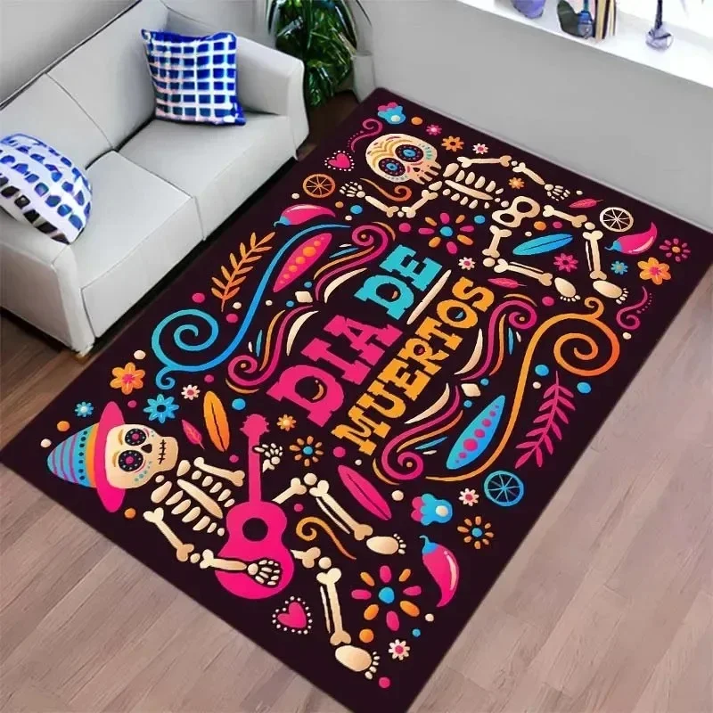 

Mexican Day of The Dead Carpet for Living Room Decor Table Skull Sacrifice Rugs Bedroom Bedside Floor Mat Halloween Decoration