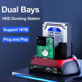 10 IN 1 IDE SATA USB3.0 Dual Bay ฮาร์ดดิสก์ไดรฟ์ภายนอก 2.5 นิ้ว 3.5 นิ้ว HDD Docking Station One Touch สํารอง HUB Card Reader