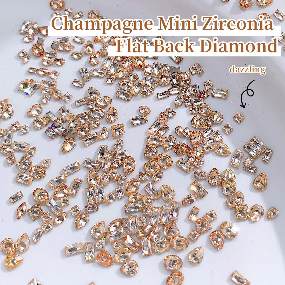 แชมเปญ Mini Flatback Zircon Rhinestones สําหรับเล็บ 5A ประกายชี้ด้านล่างแบนเล็บอัญมณีเจล Cat Eye Nail Art