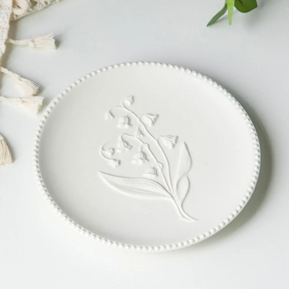 

Dinner Plates Steak Serving Dish White Embossed Tray Lily of The Valeey Platters