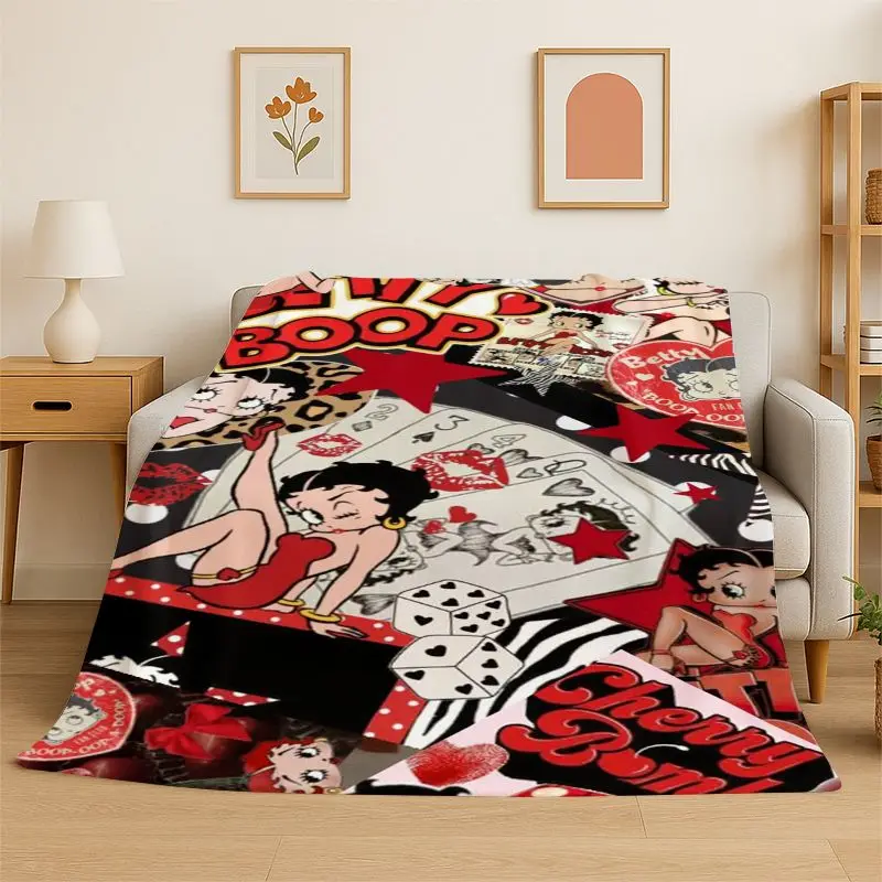 Retro Cartoon B-Betty B-Boop Cute Girl Flannel Blanket Soft Throw Blanket for Bedroom Living Room Bed office Picnic Fest Gift