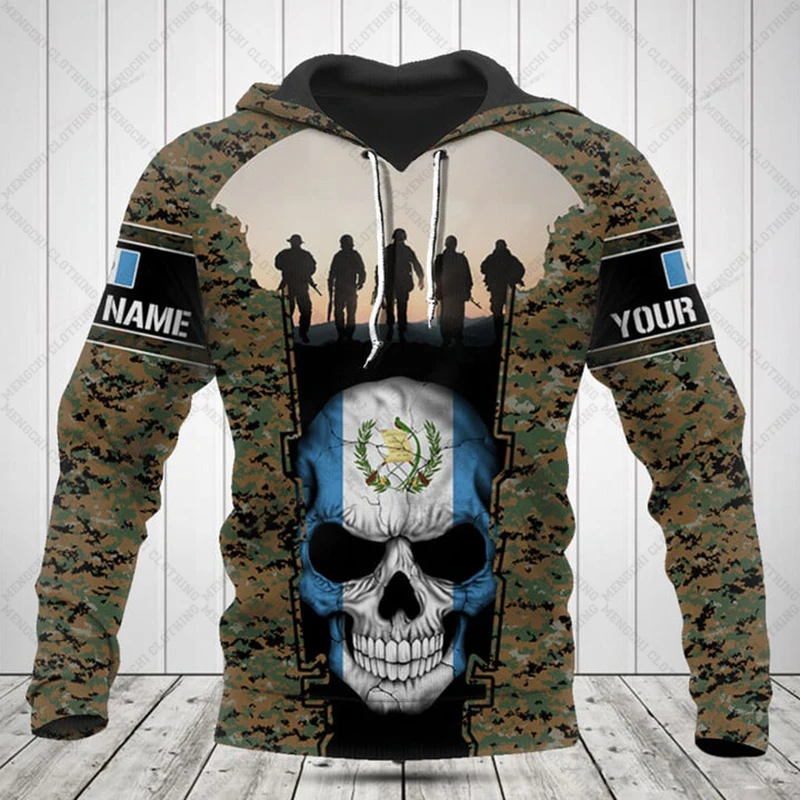 

Custom Name Guatemala Camouflage Skull Pattern Unisex Hoodies Loose Sweatshirts Winter Casual Clothing Oversized Streetwear