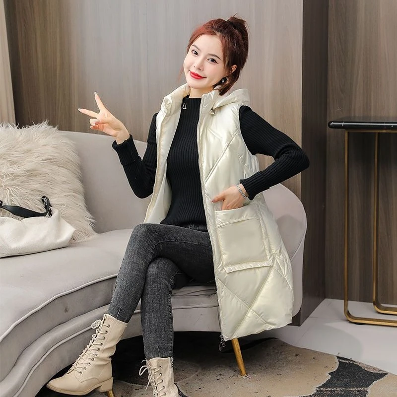 

New Women's Cotton Vest with Detachable Hood Warm Mid to Long Length Winter Coat for Outdoor Activities​