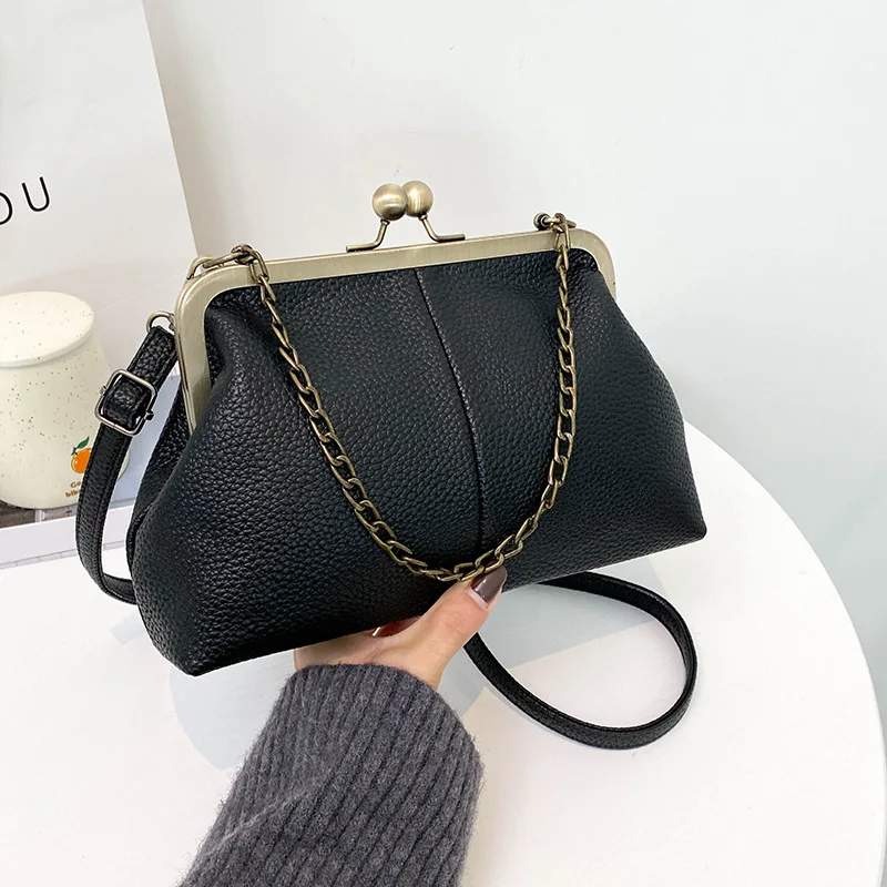 Vintage Shoulder Bags Women Small Chain Crossbody Bags Kiss Lock Handbags Designed Brand Women Clip Messenger Bags Sac Bolsa