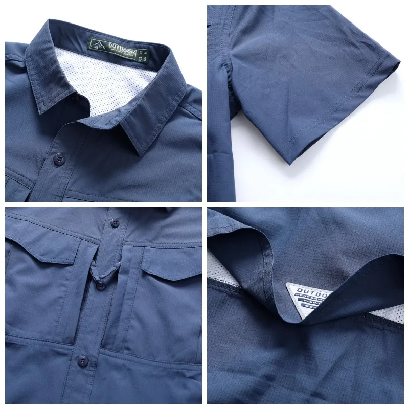 Men's Tactical Short Sleeve Shirt Men Work Cargo Shirts with Zipper Pocket Outdoor Breathable Quick Dry Hiking Fishing Shirts view 6