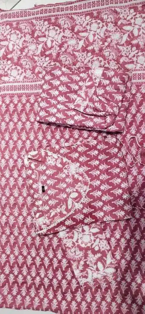 Pink Fully Stitched Pakistani Women Wear Block Printed Kurta Palazzo & Dupatta