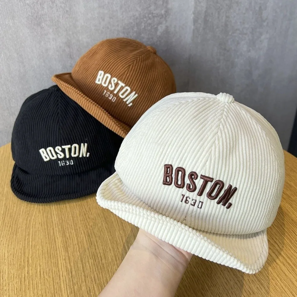 

Embroidery Design Children Corduroy Cap Breathable Solid Color Baby Duckbill Cap Lightweight Adjustable Letter Embroidery Cap