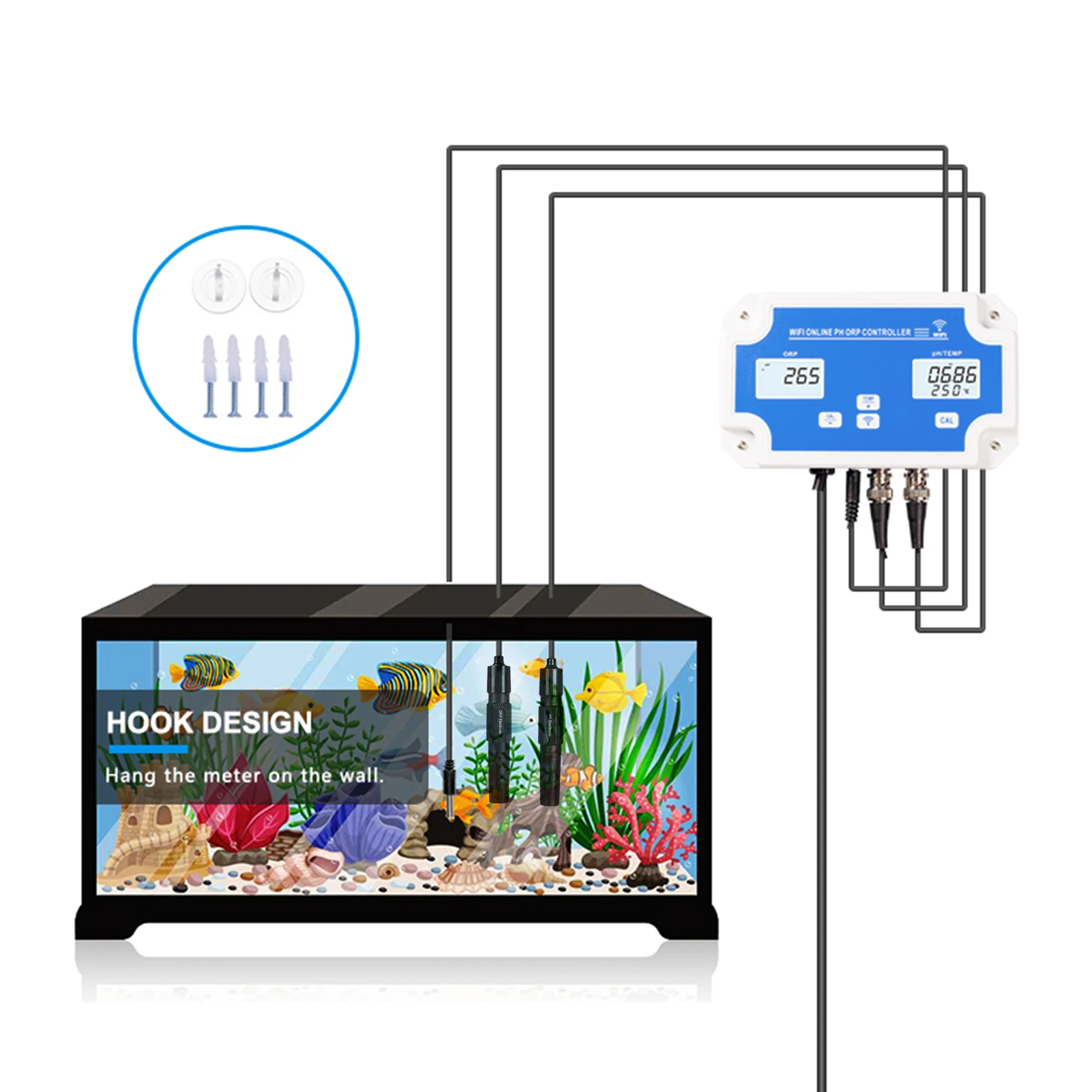 3 IN 1 PH/ORP/TEMP Wireless WiFi Online Control Detector Water Quality Detector Controller Water Quality Tester BNC Type Probe