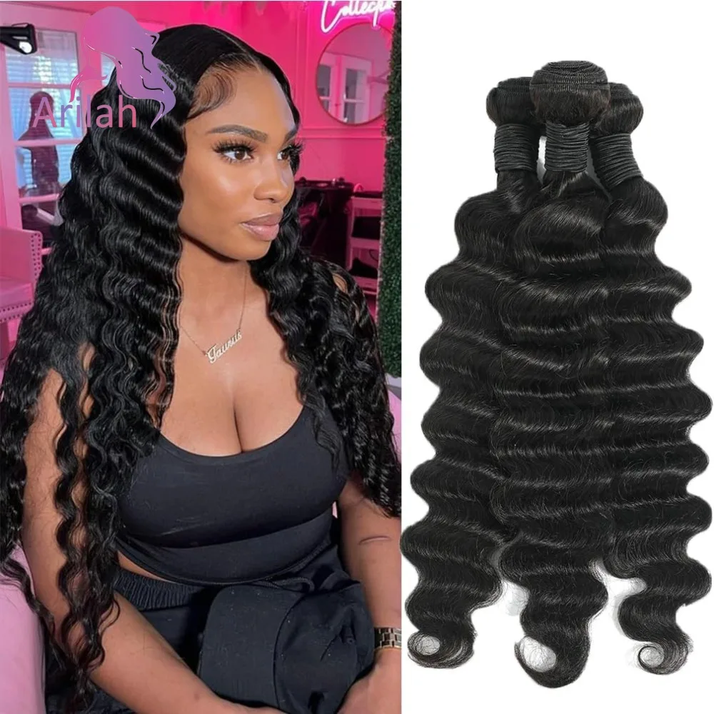 

1/2/3 шт. 12A класс свободные глубокие пучки человеческих волос двойной уток наращивание волос 100 г/шт полный конец натуральный цвет бразильские девственные волосы