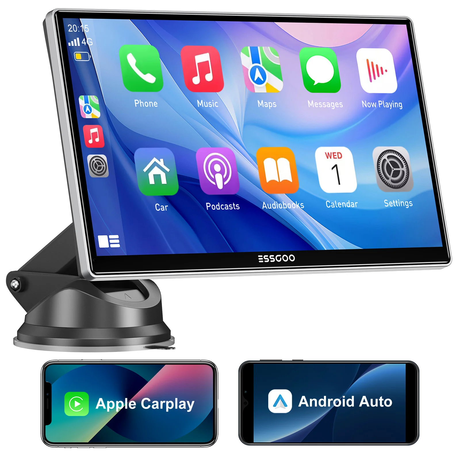 ESSGOO 9-Zoll-Touchscreen, tragbares Autoradio, Radio, kabellos, Apple Carplay, Android, Auto, USB, TF, Bluetooth, Spiegellink