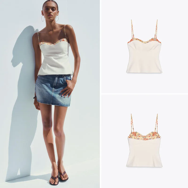 

New Summer Women's Printed Splice Elastic Strap Top Trendy Ethnic Stage Costume 20-50 Years Old Suitable for 2025 Summer