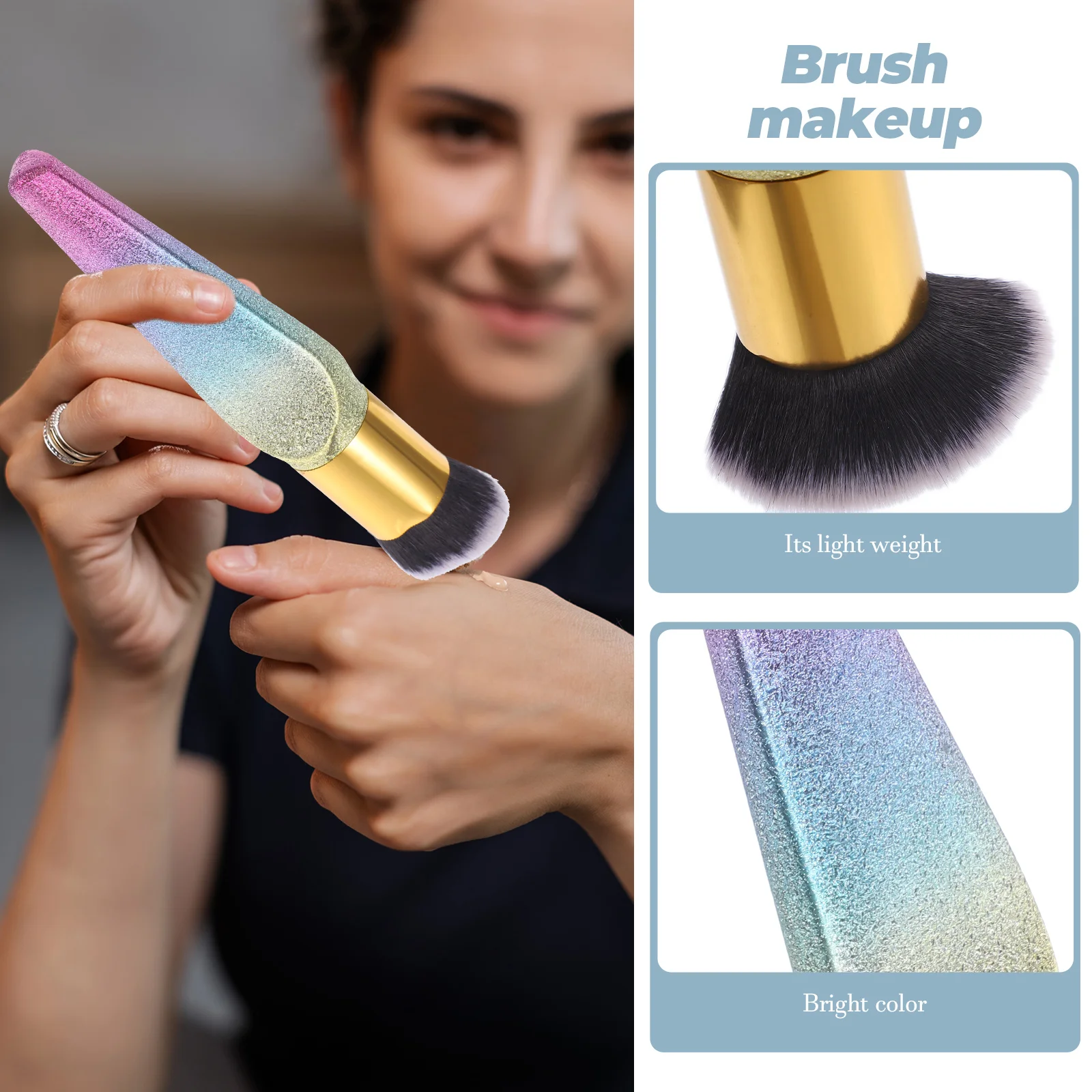 

Foundation Brush Crack Line Handle Durable Plastic Fiber Soft Makeup Travel Home Use Round Flat Head