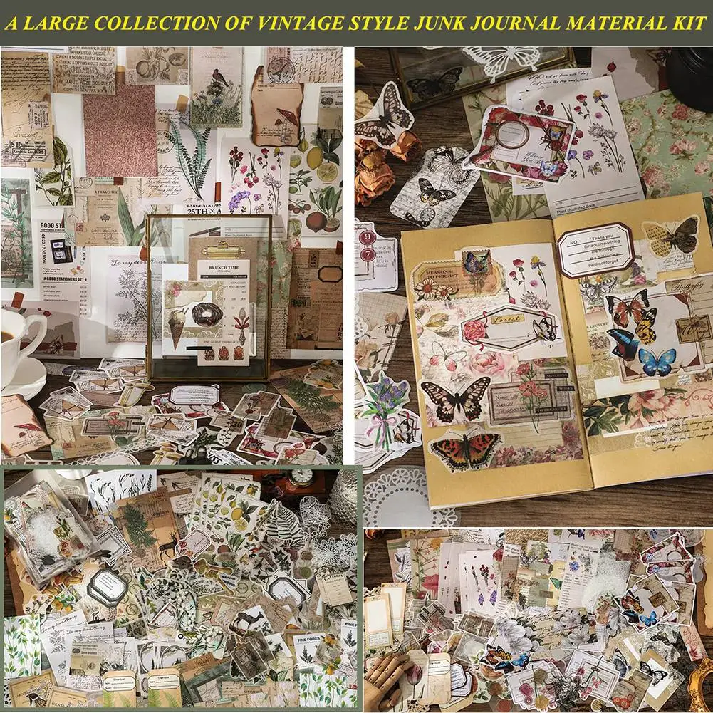 Vintage adesivos de Scrapbook estéticos para journaling, embrulho, decoração cottage, colagem artesanato B, 260 pcs
