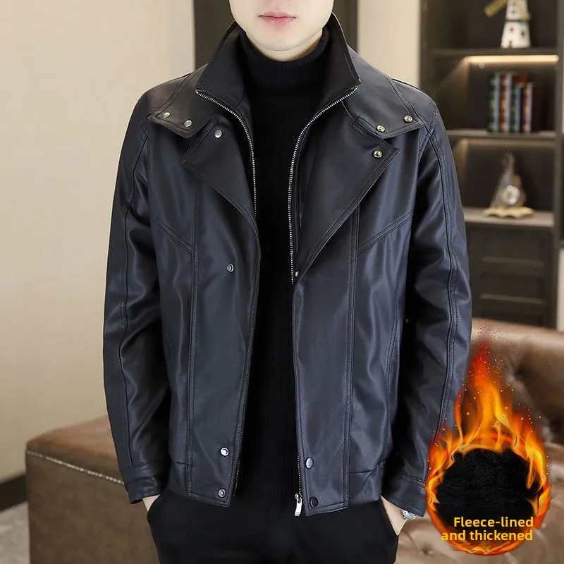Winter 2024 New Style Luxury Thickened Leather Jacket Coat Fleece Lined Cold Proof Desert Wind Fake Two-Piece Leather Vest