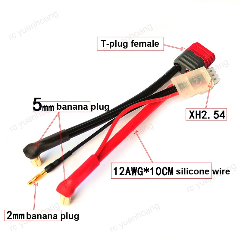 1PCS RC Lipo Battery Charging Cable T-plug XT60 Female to 4mm 5mm 2mm Bananna Plug with Balanced Charge Connector 12AWG Wire