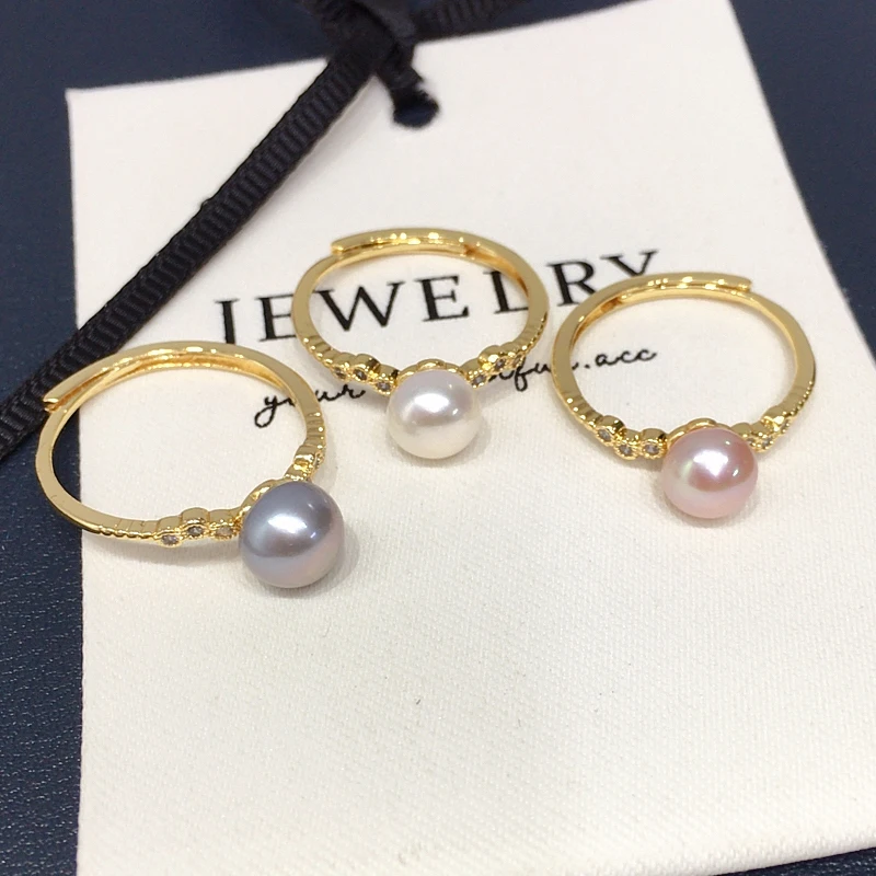 

Zhuji Pearl 7-8mm Natural Freshwater Pearl Ring with Simple Opening Multi Color Pearl Ring Hand Accessories Wholesale