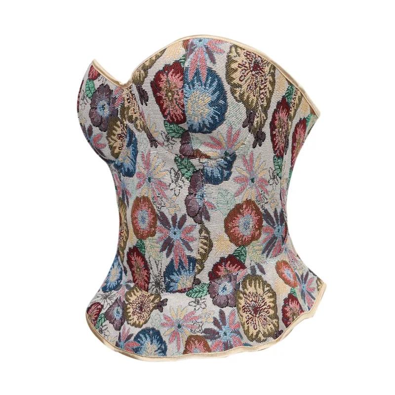 Retro Floral Overbust Corset Vintage Bustier Top Medieval Off Shoulder Lace-up Korset Basques