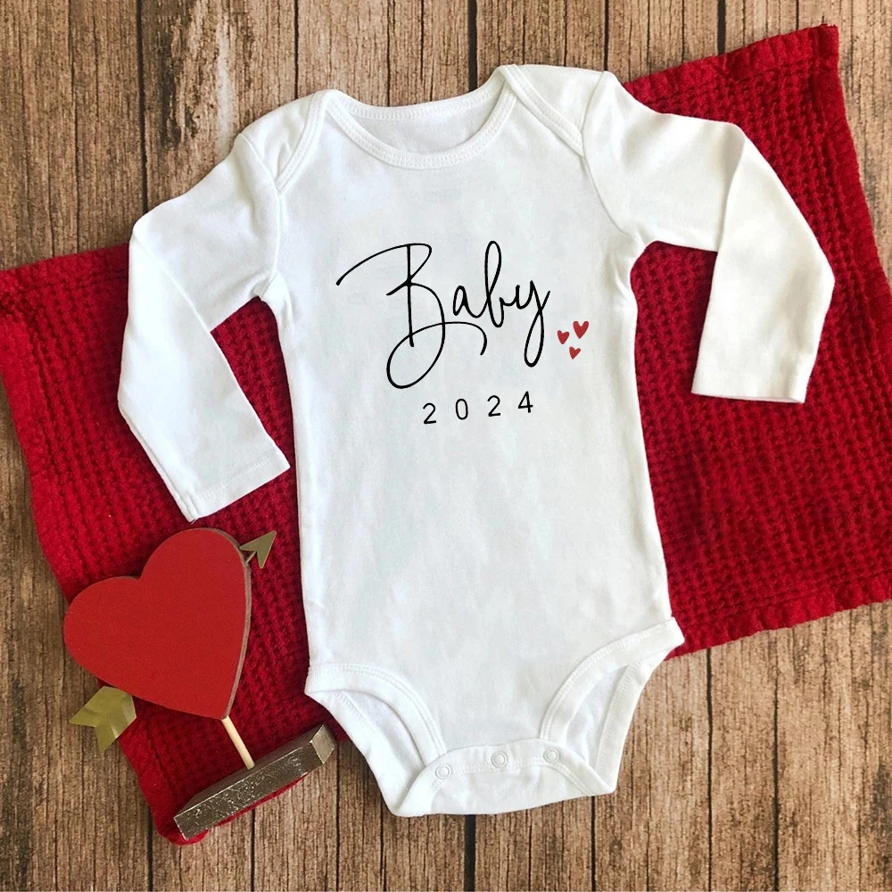 Pregnancy Announcement Baby 2024 Newborn Baby Bodysuits Cotton Autumn Winter Boys Girls Long Sleeve Rompers Infant Jumpsuits