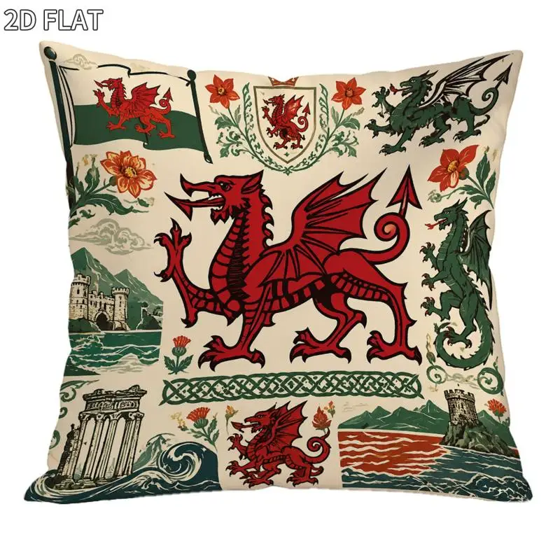 Medieval Crest Dragon Shield Castle Pattern Pillow cover Case for Sofa Home Decor Gothic Style Cushion Cover