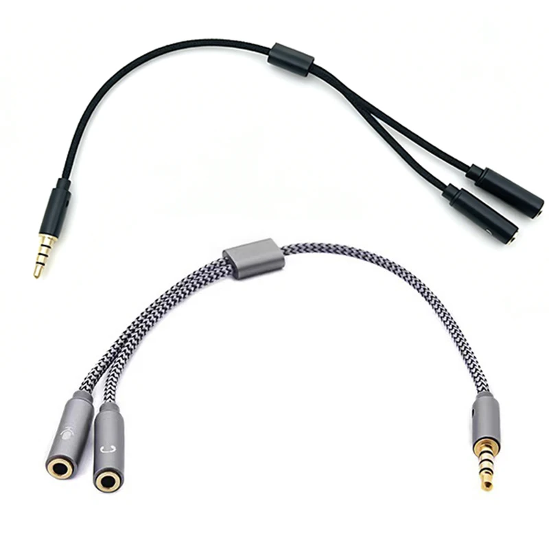 3.5mm Audio Y Splitter Cable 4 Pole Male to 2 Female Headset Adapter Mic Earphone Separator for PC Laptop ﻿
