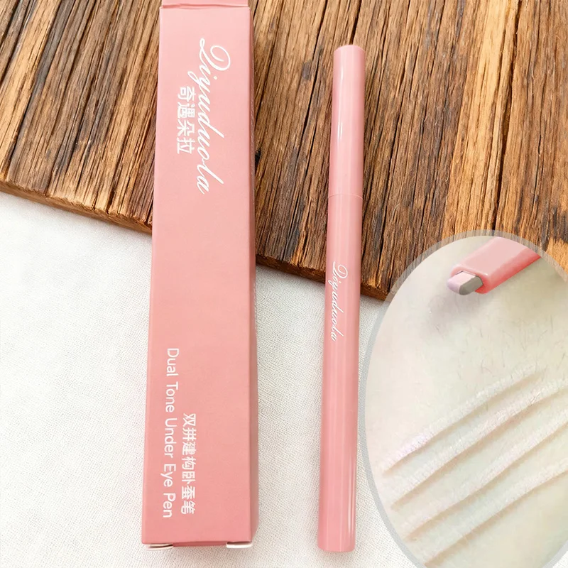 両端使えるシルクワームペンシル 2in1 ハイライター ヌード 下まぶた輪郭 アイライナー メイクアップスティック ディテールブラシ付き