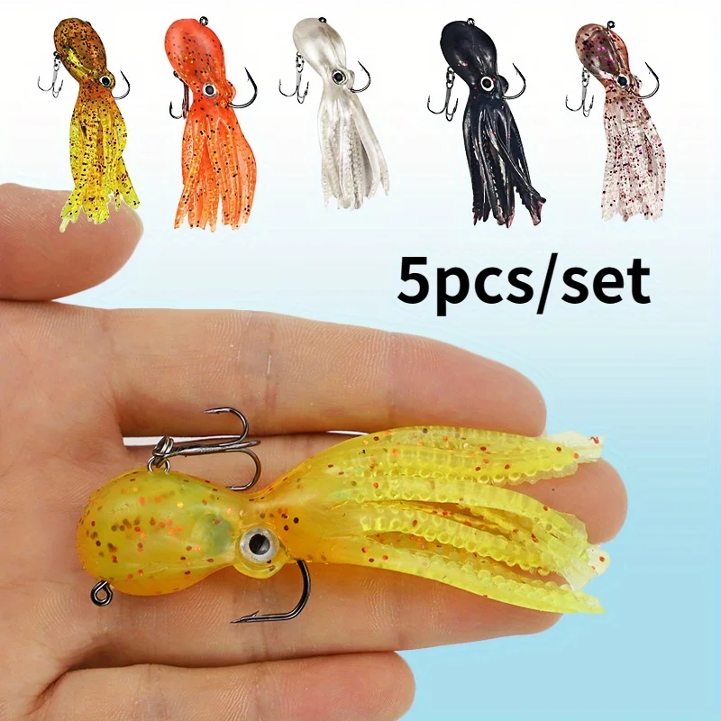 5pcs/set Octopus Swimbait Soft Fishing Lure with Skirt Tail, Lingcod Rockfish Jigs for Saltwater Ocean Fishing