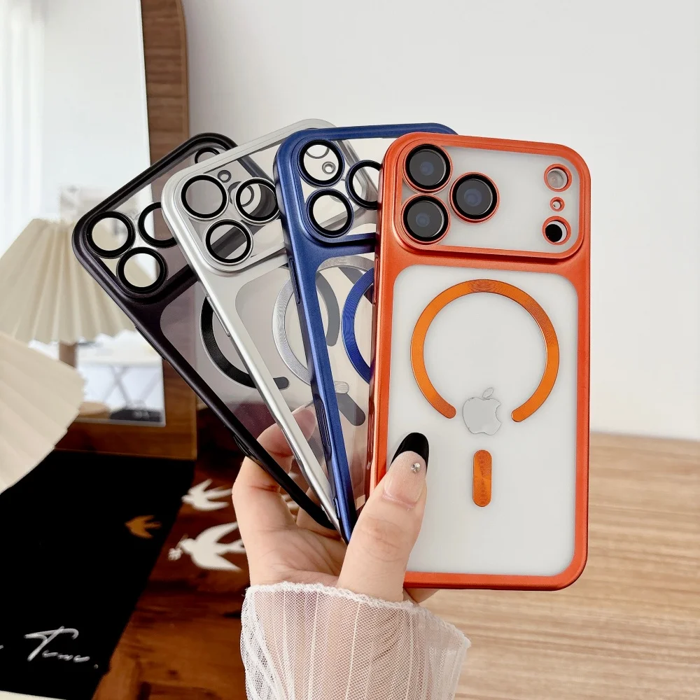 Chapeamento com botão de controle da câmera magnético magsafe caso para iphone 17 pro max macio tpu fosco translúcido capa 17promax
