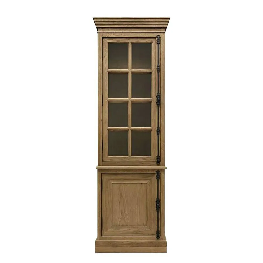 

American retro bookcase solid wood North American oak floor-to-ceiling bookcase living room display cabinet with glass slidin