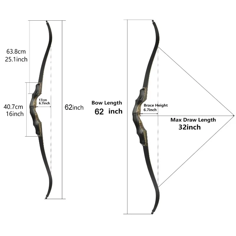 1set 62inch Bow 20-55lbs Archery Recurve Bow Takedown Split Bow 16inch Technology Wood Riser for Outdoor Shooting Hunting