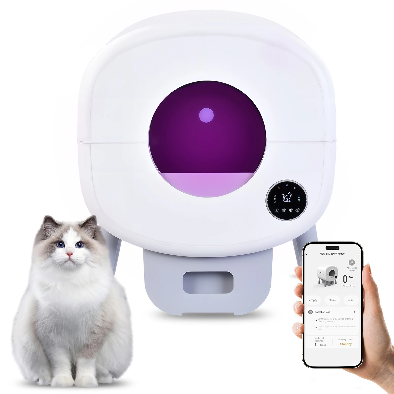 Selbstreinigende Katzentoilette 66L Große Kapazität, Automatische Roboter-Katzentoilette mit App-Steuerung für Mehrere Katzen