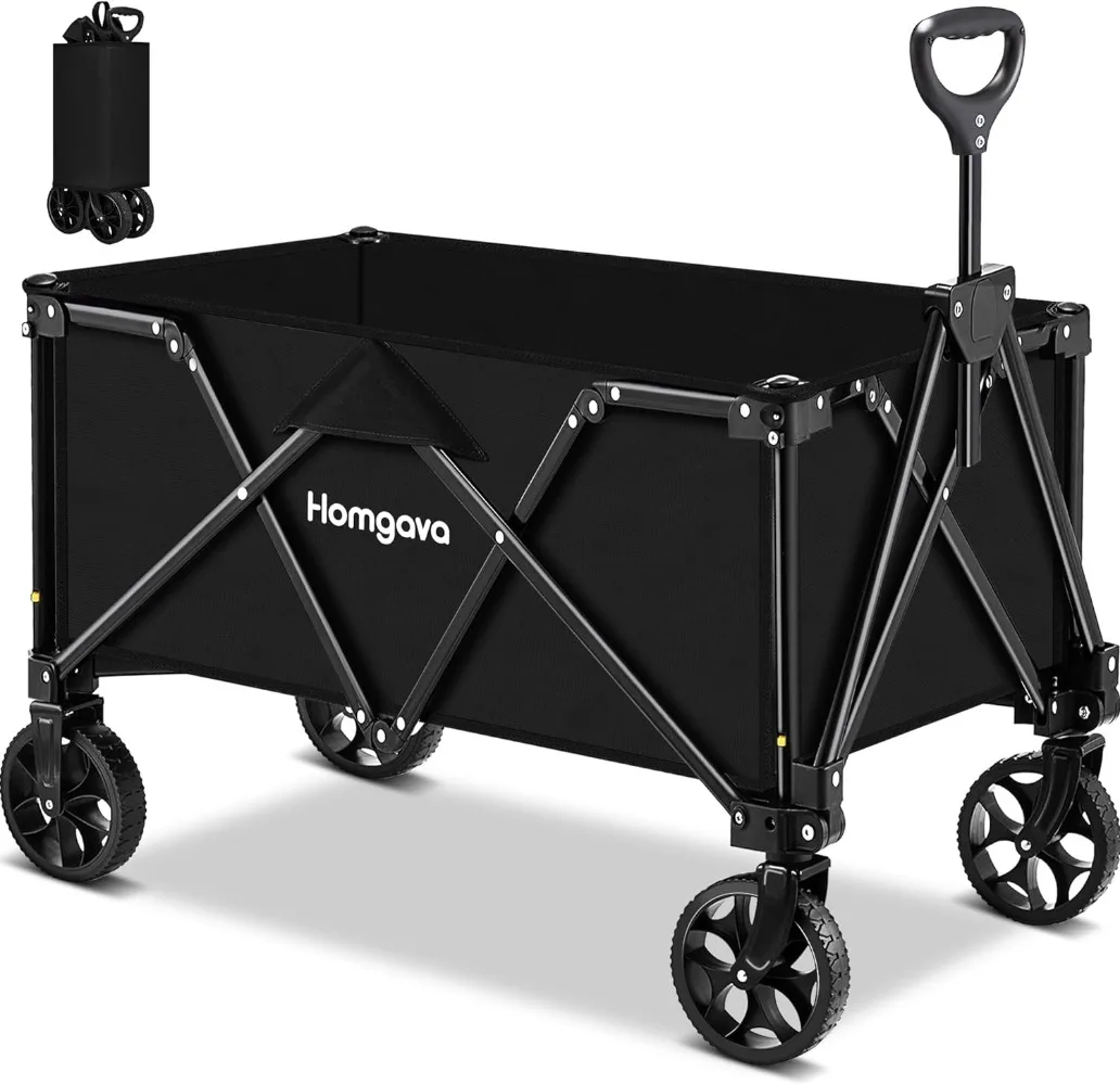 

190L Collapsible Folding Wagon Cart, 345LBS Large Capacity Camping Wagon, All Terrain Foldable Wagon, Heavy Duty Utility Wagon