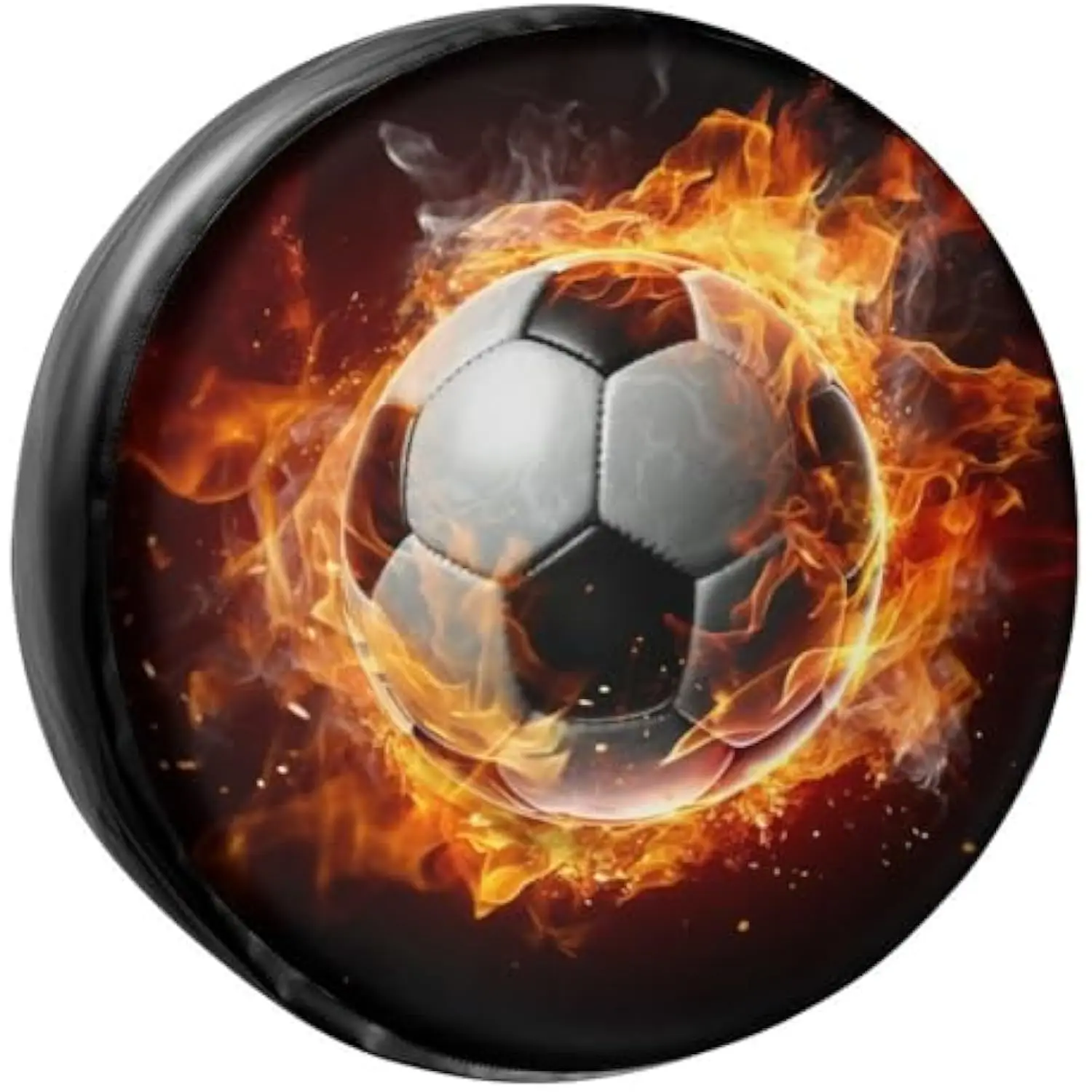 Fire Soccer Spare Tire Cover PU Leather Dust-Proof Protector for RV Trailer SUV Truck Camper Spare Wheel Cover