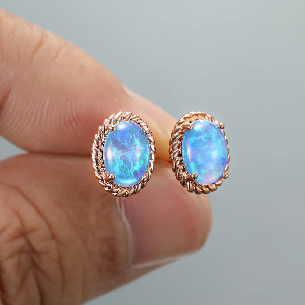 Luxury and High Grade Fried Dough Twists Oval Opal Earrings, Niche Exquisite Dating, Versatile and Collision Free Jewelry