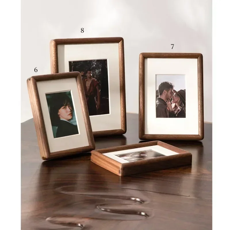 Black Walnut Photo Frame Real Wooden Round Corner Swing Table 6/7/8 Inch Mortise Tenon Photo Frame Home Decoration Picture Fram - Image 3