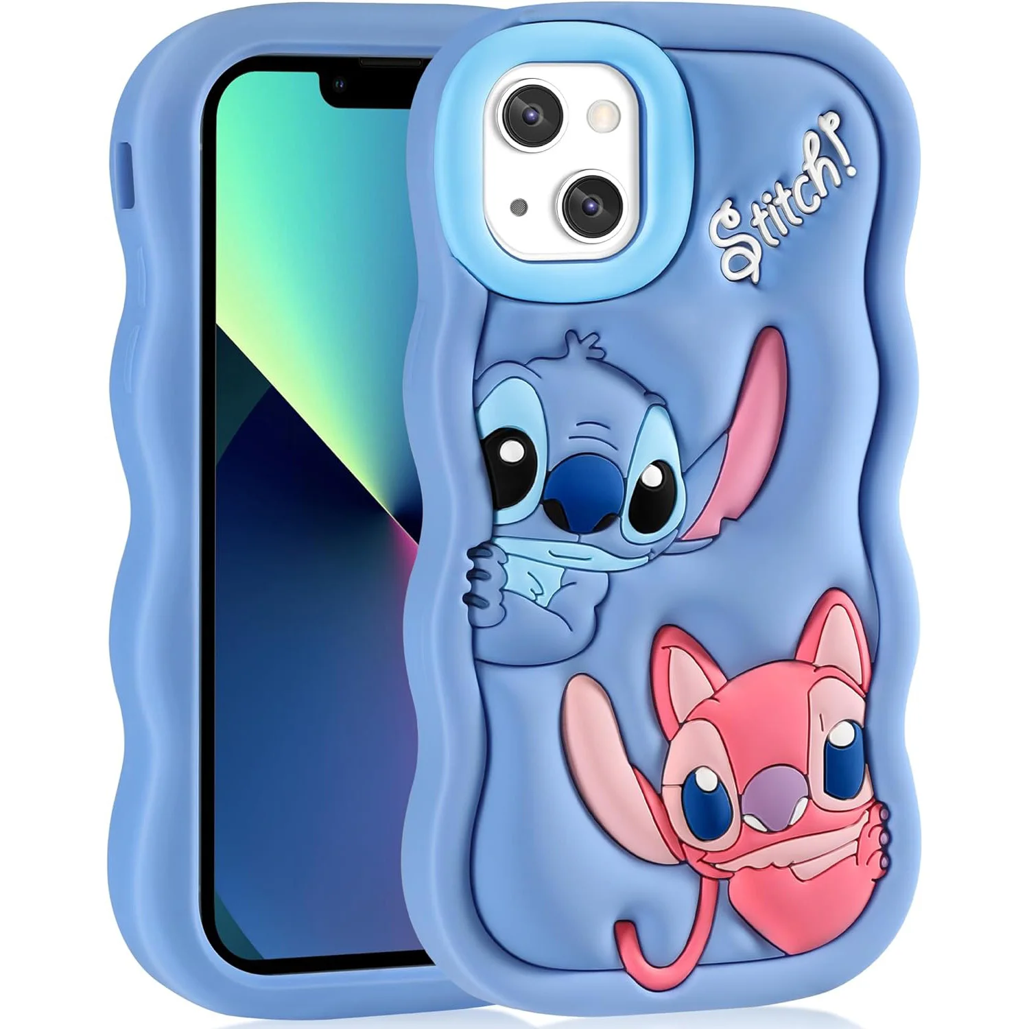 For iPhone 15 14 13 12 11 Pro Plus mini Max Xs XR 6 7 8 SE Wave Uneven 3D Stitch And Angel Soft Silicone Cover Case