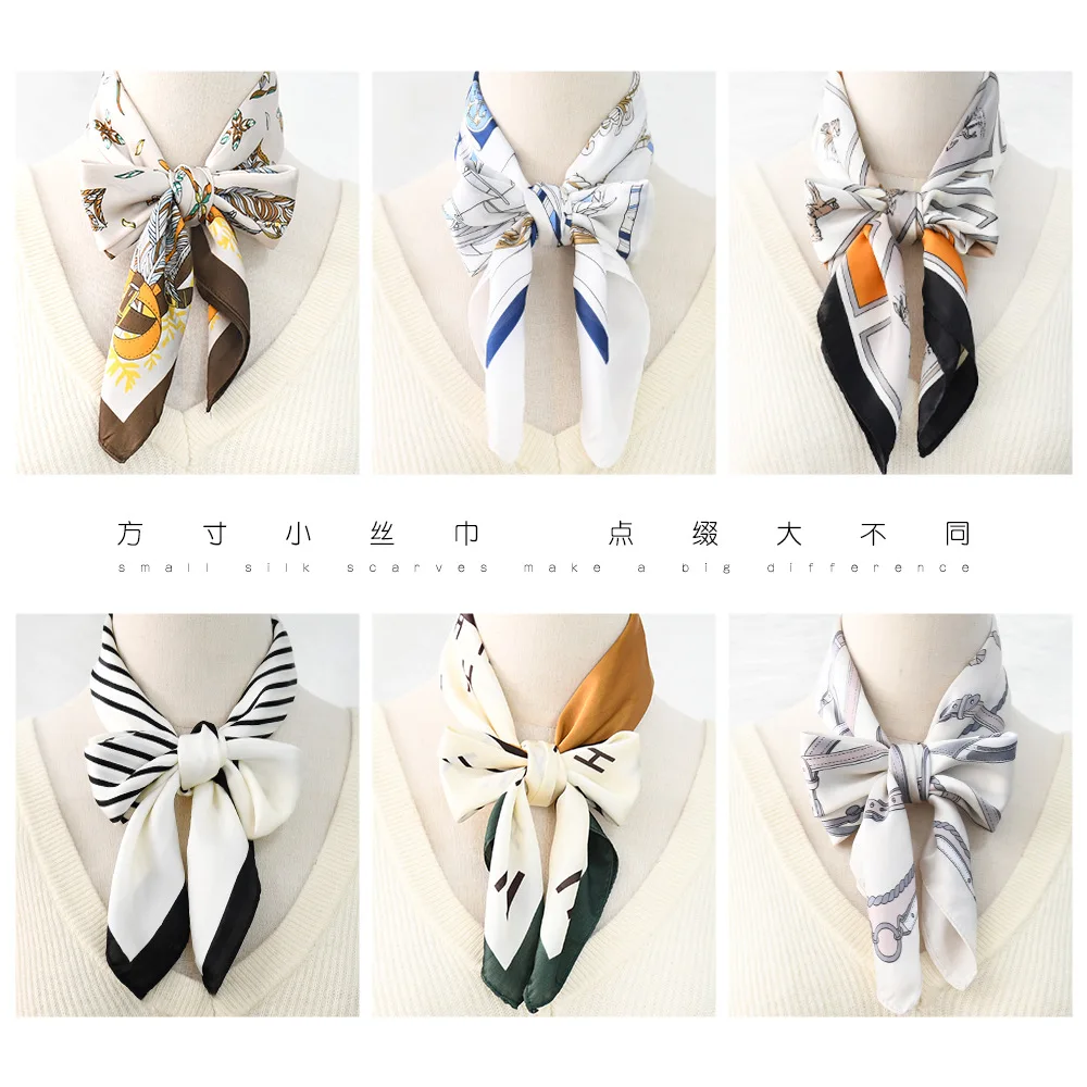 

Женский шарф из искусственного шелка с несколькими узорами, универсальный шейный платок с принтом клевера, модный аксессуар, повседневный наряд, повседневный стиль