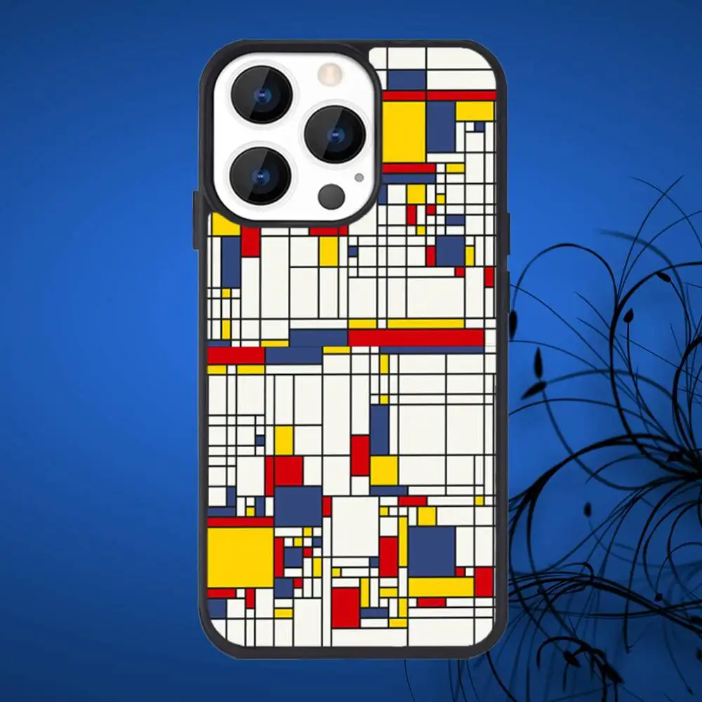 حافظة هاتف تجريدية P-PIET MONDRIANS لهاتف iPhone 17,16,15,14,13,12,11,Plus,Pro,Max Mini Magsafe شحن لاسلكي مغناطيسي