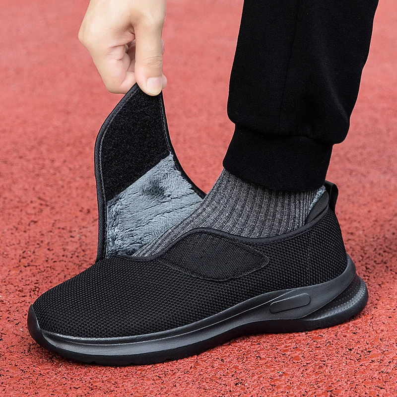 Men Warm Boots Winter Velvet Wide Feet Swollen Cotton Shoes Men Eversion Adjusting Soft Comfortable Diabetic Shoes