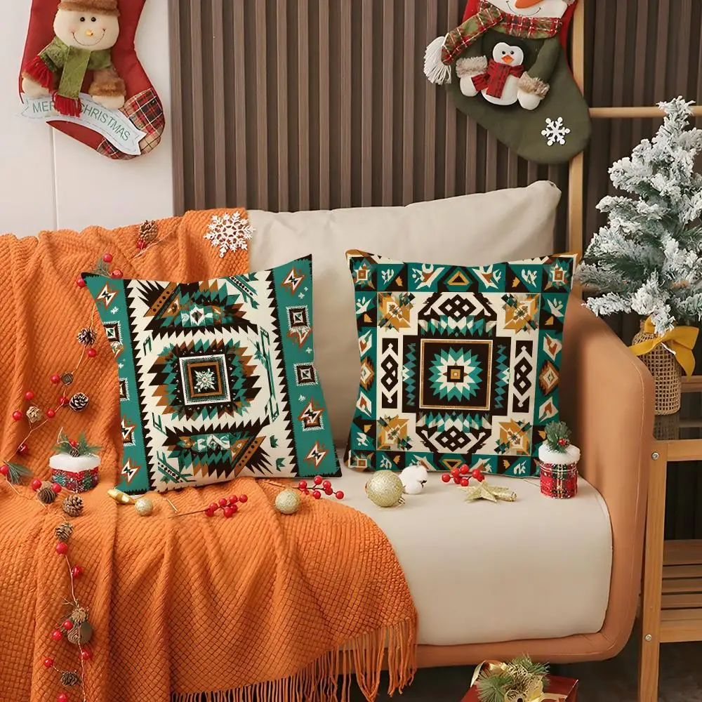 Navajo Tribal Pattern Cushion Cover Short Plush Pillowcase Sofa Decorative Cushion Bed Pillow Gift Idea